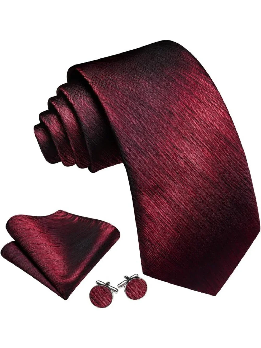 Stylish Striped Silk Necktie Set with Handkerchief & Cufflinks for Men